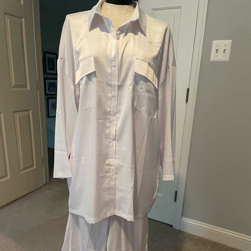 Shein white two piece outfit.  Adorable belted.